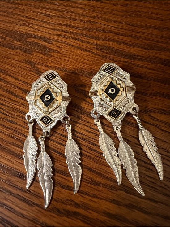 Montana Silversmiths Jewelry - Vintage Native-Inspired Feather Drop Earrings in Silver & Gold